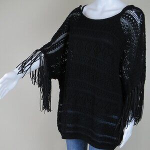 Lauren Ralph Lauren Open Knit Sweater with Fringe Sleeves ONE SIZE